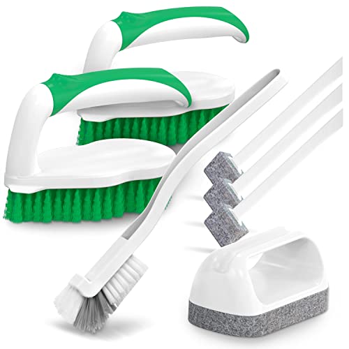 Holikme 7 Pack Deep Cleaning Brush Set,Clean Brush，Scrub Brush&Grout And Corner Brush&Scrub Pads With Scraper Tip&Scouring Pads，For Bathroom,Floor, Tub, Shower, Bathroom And Kitchen Surface（Green） #TOP20