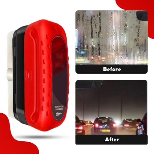 Automotive Oil Film Cleaner,Hydrophobic Glass Coating for Windshield Improves Clarity and Visibility,Glass Oil Film Removal Anti-rain Mist Cleaning Wipes Brush for All Vehicles (Red, 1PCS)