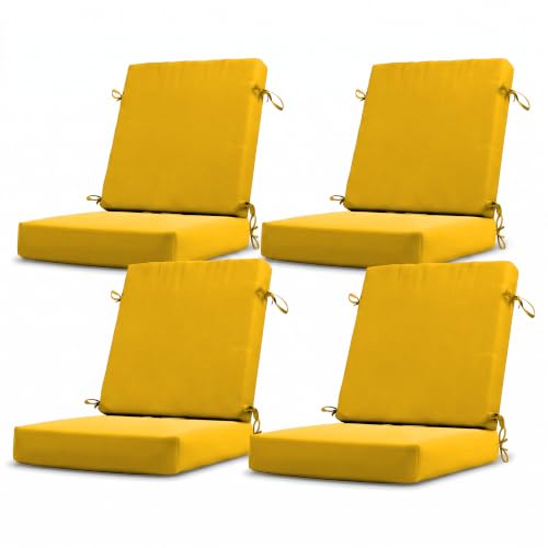 California Umbrella Outdoor Dining Chair, Set of 4 Patio Seat Cushions, 20 x 40 Inch, Premium Outdoor Memory Foam, Fade Resistant, Solstice Olefin Fabric, Fabric Ties, Lemon