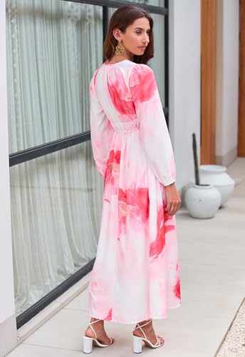 Image of Maxigerui Women's Long Sleeve Floral Maxi Dress 2026 Spring Summer Wedding Guest Dress Orange Watercolor XL