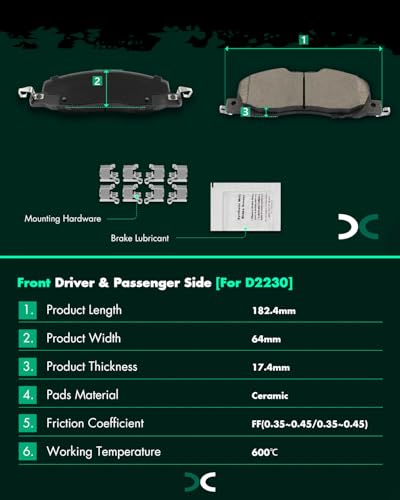 Image of SCITOO D2230-9469 Disc Brake Pads Sets Front Ceramic Brake Pads w /Hardware | For Ford For Explorer 2020-2025,For Lincoln For Aviator 2020-2025