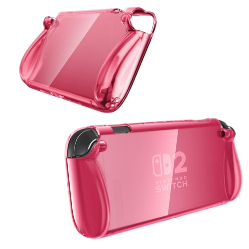 Funda protectora transparente para Nintendo Switch OLED rígida anti caídas rosa
