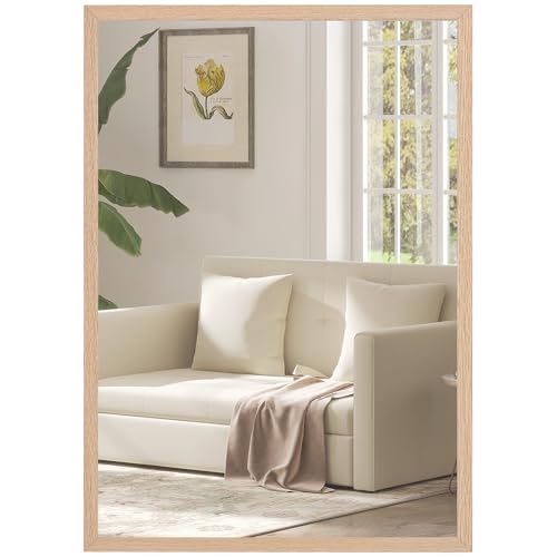 HOMCOM Miroir Mural rectangulaire 50 x 70 cm, Cadre en Bois, idéal pour la Salle de Bain, Salon ou Chambre, Naturel