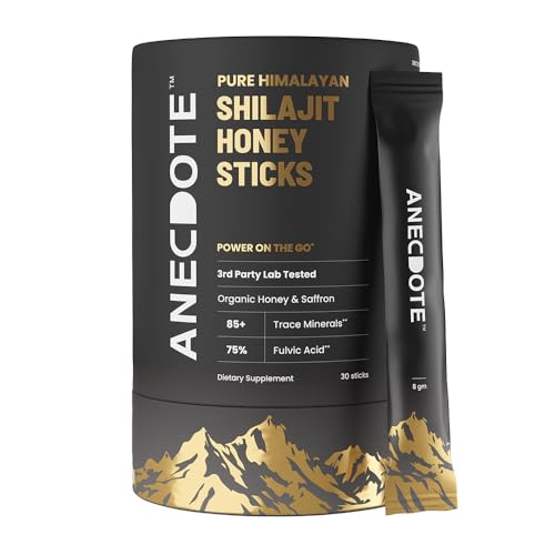 Image of Anecdote Pure Himalayan Shilajit Honey Sticks with Organic Honey & Saffron | Boosts Stamina | Supports Immunity | 75% Fulvic Acid, 85+ Trace Minerals | No Added Sugar | 30 Sticks