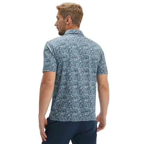 Image of M MAELREG Mens Golf Shirt Short Sleeve Dry Fit Print Moisture Wicking Performance Patterns Collared Polo Shirt