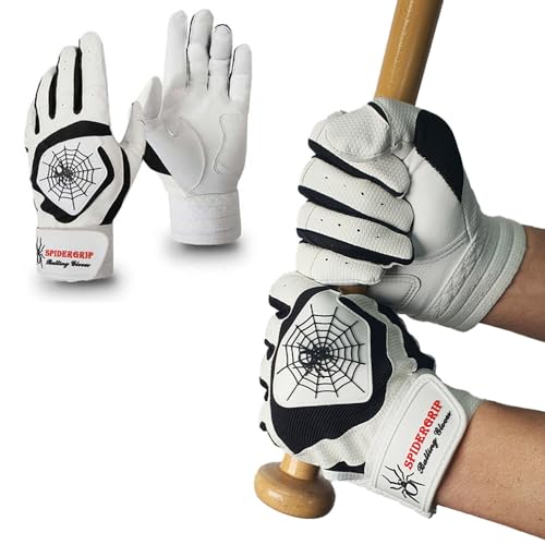 �O���b�v �v���~�A�� ���U�[ �X�L�� �싅 �\�t�g�{�[�� �o�b�e�B���O �O���[�u Spider Grip Leather Batting Gloves (XS, White/Black (����))