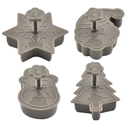 Set di 4 stampini per biscotti natalizi in PP 3D, timbri per biscotti natalizi con pupazzo di neve, Babbo Natale, albero e fiocco di neve, utensili da forno per stampi per per feste di N