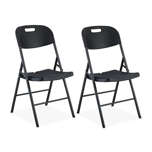 Relaxdays Chaise de Jardin Pliante, Lot de 2, pour l'extérieur, 150 kg, résistante aux intempéries, Noire