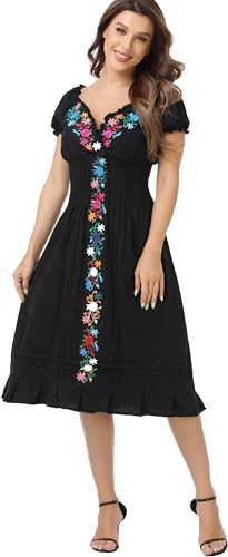 2024 Women's Embroidered Dress Casual Bohemian V-Neck Dress Short Sleeve Floral Wedding Party Dress3