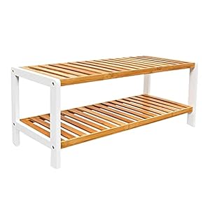 1ABOVE Bamboo Shoe Rack, Plant Rack, Perfect for Corridor, Living Room, Bathroom, Bedroom, Hallway or Small spaces-Parent. (White & Natural, 2 Tier)