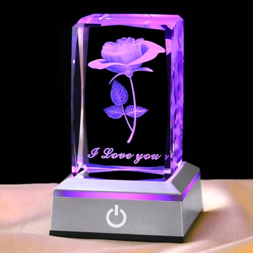 hochance 3D Rose Crystal Night Lamp with Adjustable LED Multicolor