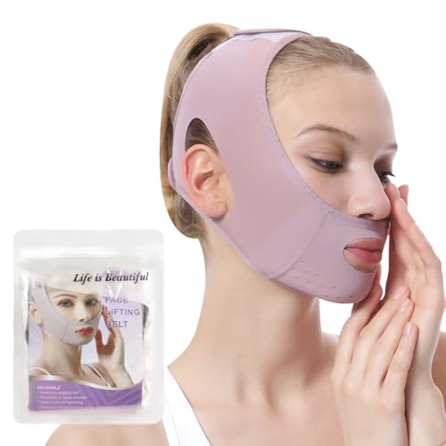 Breathable Face Lift Band, Cooling V-Shaped Strap for Jawline & Double Chin, Purple Non-Surgical Face Slimmer for Instant Tightening and Anti-Aging