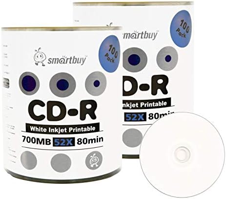 Smartbuy 700mb/80min 52x CD-R White Inkjet Hub Printable Blank Recordable Media Disc (200-Disc)