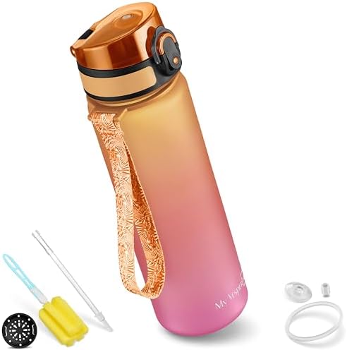 My Vesperbox Minny butelka na napoje dla dzieci, szczelna, ze słomką lub sitkiem, 350 ml, 500 ml, 750 ml, lekka butelka na wodę z tritanu, bez BPA, do przedszkola, szkoły (szaro-niebieska, 750 ml)