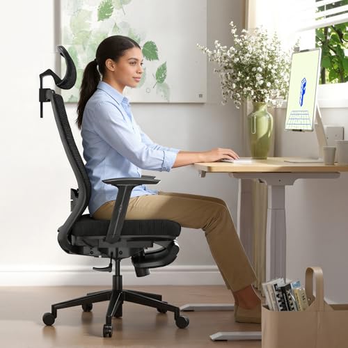 Image of FLEXISPOT Ergonomic Office Chair with Footrest, Mesh High Back Computer Chair, Home Office Desk Chairs, with Adjustable Lumbar Support /2D Headrest /Reliable Base, Elastic Foam Seat, Black, OC3 Cloud-F