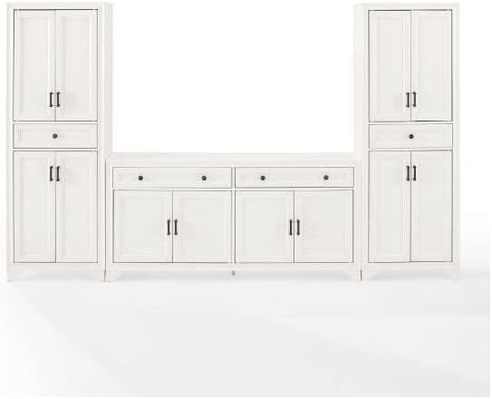 HomeStock Entertainment Center Set with Sideboard & Cabinets - Distressed White