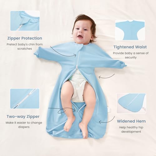 Image of ZIGJOY Swaddle Sleep Sack 3-6 Months, 0.5 Tog Baby Wearable Blanket | Rayon Made From Bamboo, Soft & Cool & High Stretchy. 2-way Zipper for Easy Diaper Changes. Long Sleeves Allow Self-soothing