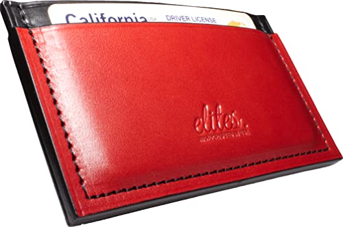 Minimalist Leather Card Case Front Pocket Wallet | Made in USA | Premium Full Grain Vegetable Tanned Leather (EB Chili Pepper/TH Black)