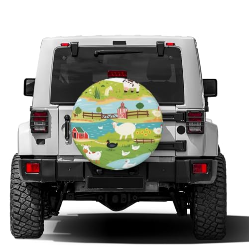 Image of KiuLoam Cute Cartoon Style Farm Animal Spare Tire Cover Waterproof Dust-Proof Universal Sunscreen Wheel Tire Covers Fit for Trailer, RV, SUV and Many Vehicle 17 Inch