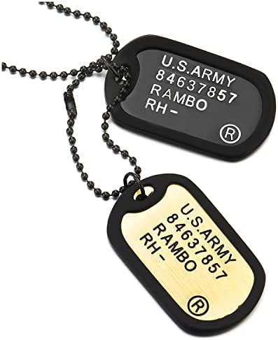 COOLSTEELANDBEYOND Two-Pieces Military Army Dog Tag with Black Silicone Mens Pendant Necklace, 28 inches Ball Chain