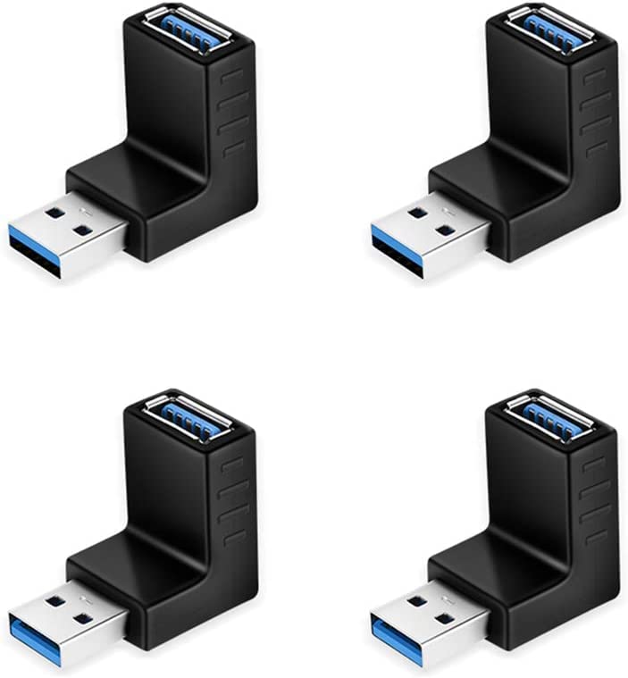 Image of 4 Pack USB 3.0 90 Degree Male to Female Adapter, Super Speed up to 5Gbps, Right Angle Design for Tight Spaces, 4 Piece