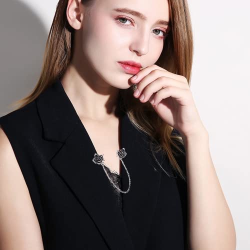 Image of Antique Collar Clips Brooches Lapel Pins for Women Girls Unisex Vintage Elegant Enameled Flower Imitation Pearl Blue Rhinestone Layered Tassel Chain Drop Dangling Necktie Tie Shawl Scarf Dress Accessories Jewelry Christmas Birthday