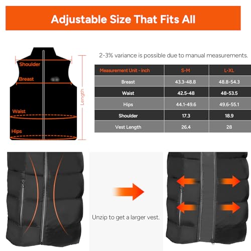 DR.PREPARE Heated Vest with 7.4V Battery – Upgraded Jacket for Men and Women, 10 Heating Zones, 3 Heat Levels, USB Electric Warming, Adjustable for Hiking (L-XL Size)