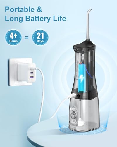 Image of OPERAN Water Flossers for Teeth, Cordless Portable Water Flossers for Adults Braces, IPX7 Waterproof with 4 Modes, 4 Professional Nozzles, 300ml Tank & 21 Days Runtime for Travel, Black, 1Pack