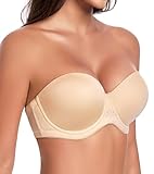 HACI Full Coverage Strapless Bra for Large Bust Contour Underwire Plus Size Convertible Multiway(Beige,34DD)