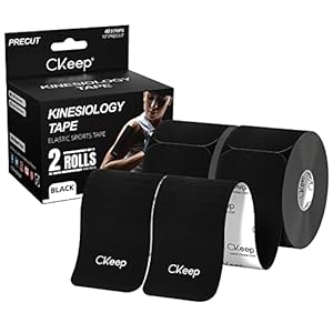 Kinesiology Tape (2 Rolls), Original Cotton Elastic Premium Athletic Tape,33 ft 40 Precut Strips in Total,Hypoallergenic and Waterproof K Tape for Muscle Pain Relief and Joint Support,Black