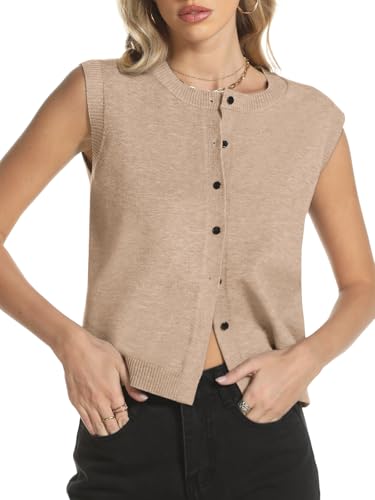 Sweater Vest Women Crewneck Button Down Tank Tops Sleeveless Knit Cardigan Crop Tops 2025 Fashion Outfits3