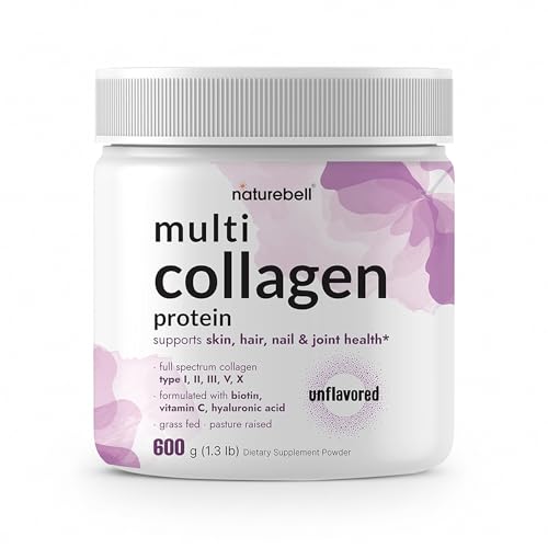 NatureBell Multi Collagen Protein Powder - 600g - Hydrolyzed Collagen Peptides - for Skin, Hair, Nail, Joint & Bone Health Support* - Grass-Fed & Keto-Friendly - Unflavored