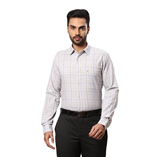 Image of Raymond Men's Pure Cotton Checks Pattern Slim Fit Regular Collar Full Sleeve Casual Shirt