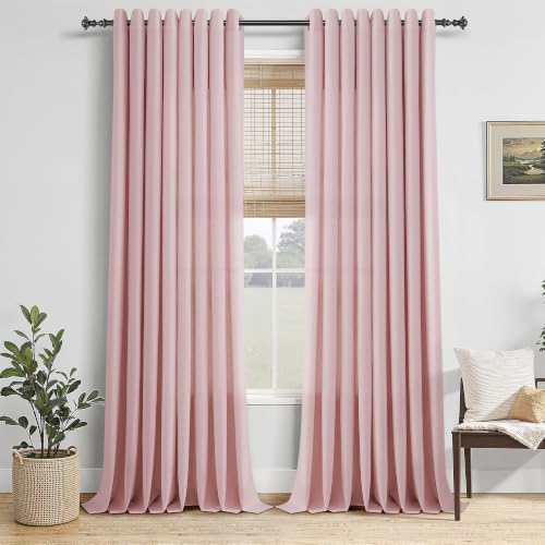 Jowels Pink Linen Grommet Curtains 84 Inch Length 2 Panels for Living Room