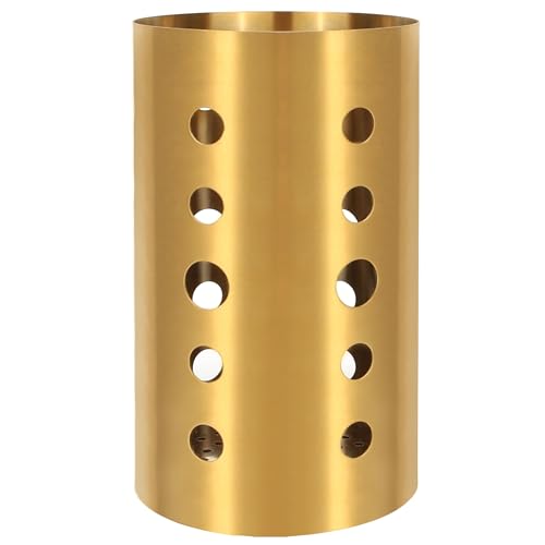 Gold Stainless Steel Utensil Holder 3.93x6.9 inch – Flatware Cylinder Draining Organizer & Drying Rack Caddy Basket for Kitchen Counter with Round Drain Holes, Stand for Fork, Knive, Spoon, Chopstick