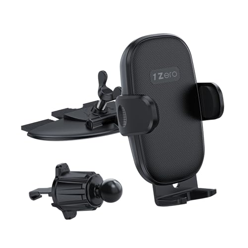 1Zero Easy One-Button Release CD Phone Holder for Car, Universal Air Vent & CD Slot Phone Mount, Thick Cases Friendly Cell Phone Holder for iPhone, Google, Samsung, Moto & Other Smartphones (Clamp)