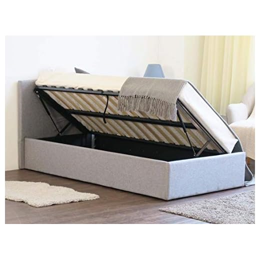 Home Treats Grey Ottoman Storage Bed Side Lift Up Frame With Deluxe Sprung or Foam Mattress (Double, Luxury Memory Foam Mattress)