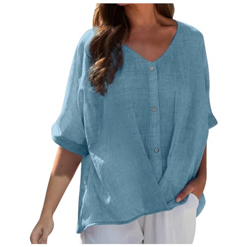Generisch Musselinbluse Damen Blau Button-down