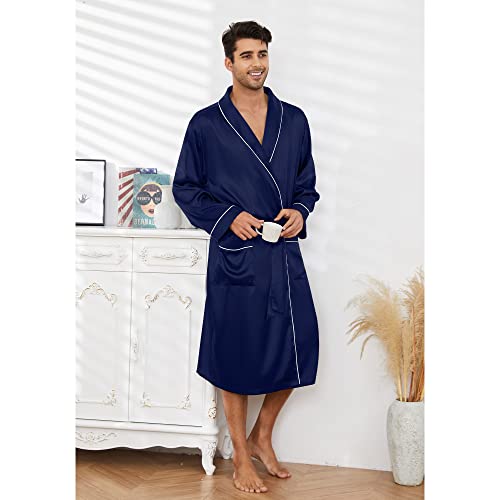 Image of Vulcanodon Men's Satin Robe Lightweight,Men's Luxurious Silk Kimono Bathrobe