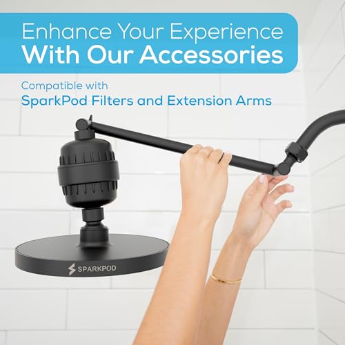 SparkPod Fixed Shower Head - High Pressure Rain - Luxury Modern Look - Easy No-Tool Installation - Perfect Adjustable Replacement for Your Bathroom Shower Heads (20 cm Round, Midnight Black Matte)