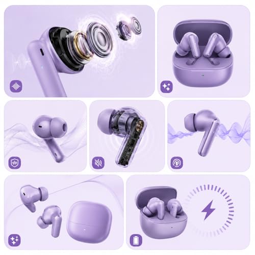 Image of Original Earbuds for Realme Buds Air 8, Dual Dynamic Bass Drivers,58Hrs Playtime, 55dB, Hi-Res LHDC, IP55 Dust & Water Resistant, BT v5.4 (Purple)