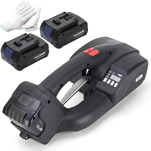 ddingsmafosee Upgraded Industrial Electric Strapping Machine-3-in-1 Fully Automatic Strapping Equipment,Dual 4000mAh Batteries,LCD Screen for 1/2