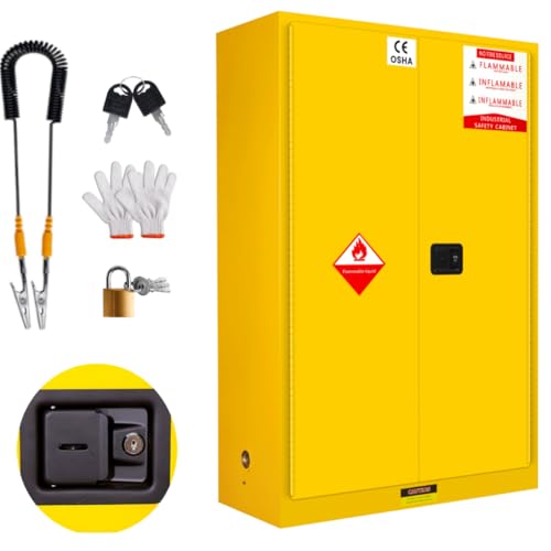 DEFNES Flammable Storage Cabinet, Galvanized Steel Flammable Safety Cabinet, Fire Proof Cabinets Yellow for Industrial Instruments Protection Supplies Cabinet (60 Gallon 42.91