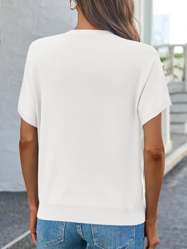 Image of Saodimallsu Women's Short Sleeve Crew Neck Knit Pullover Sweater | Casual Basic, Crew Neck, Loose Knit Pullover, Summer Lightweight
