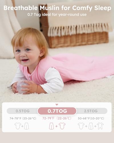 Image of Yoofoss Baby Sleep Sack 18-24 Months Breathable 100% Organic Muslin Cotton Wearable Blanket Baby, Newborn Infant Sleeping Sack 2-Way Zipper Soft Lightweight