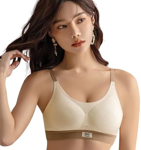 Yurisha Women Seamless Padded Sports Bra, Wireless Ribbed Cotton Stretch Bralette with Adjustable Straps, Light Support fo...