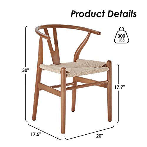 Stary Solid Wood Wishbone Dining Room Chairs Set Of 2 With Natural Weave Hemp Seat, Fully-Assembled, Walnut #TOP1