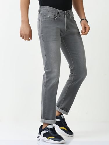 Image of Classic Polo Mens Cotton Slim Fit Solid Grey Color Denim