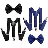 OhebEsx 4-teiliges Set Hosenträger Kinder, Y-Form mit Starken 3er Clips, mit 2 Fliegen und 2 Hosenträgern, Verstellbare Träger für Schulkinder, Täglicher Gebrauch und besondere Anlässe