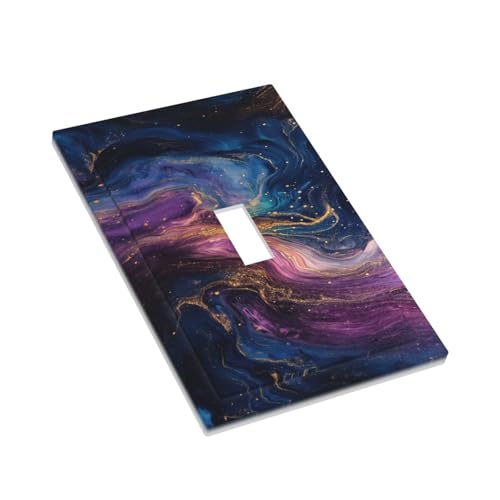 Decorative Switch Covers Plate Abstract Purple Blue Gold Marble Texture 1 Gang Wall Plate Single Toggle Wall Cover Plate Jumbo Electrical Light Switch Plate Faceplate for Bathroom Decor